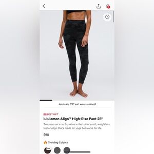 Lululemon Align high rise pant 25” in heritage 365 camo deep coal
